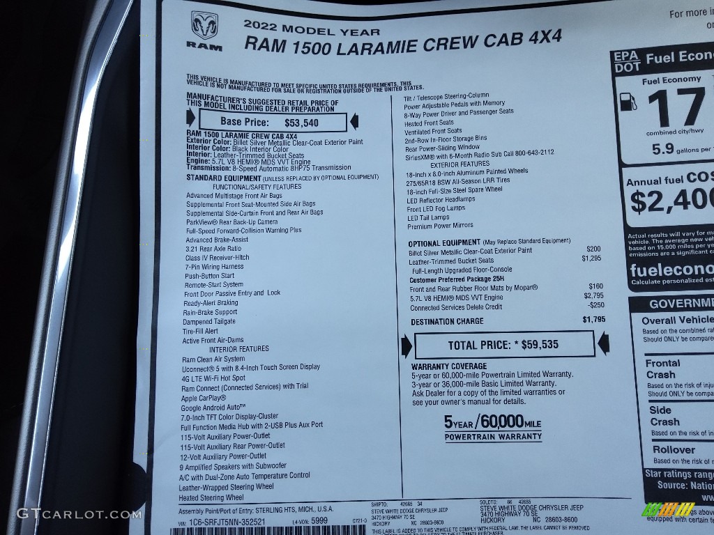 2022 1500 Laramie Crew Cab 4x4 - Billet Silver Metallic / Black photo #30