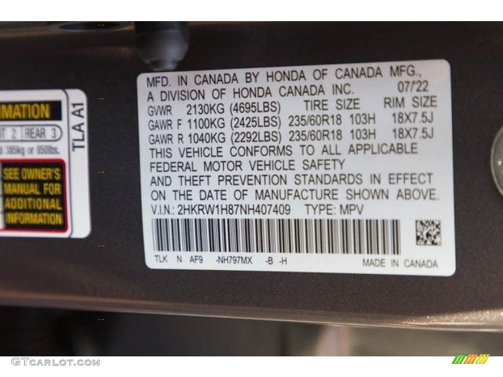 2022 Honda CR-V EX-L Color Code Photos
