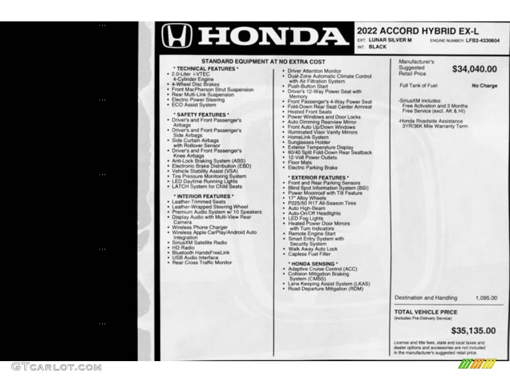 2022 Honda Accord EX-L Hybrid Window Sticker Photo #144703590