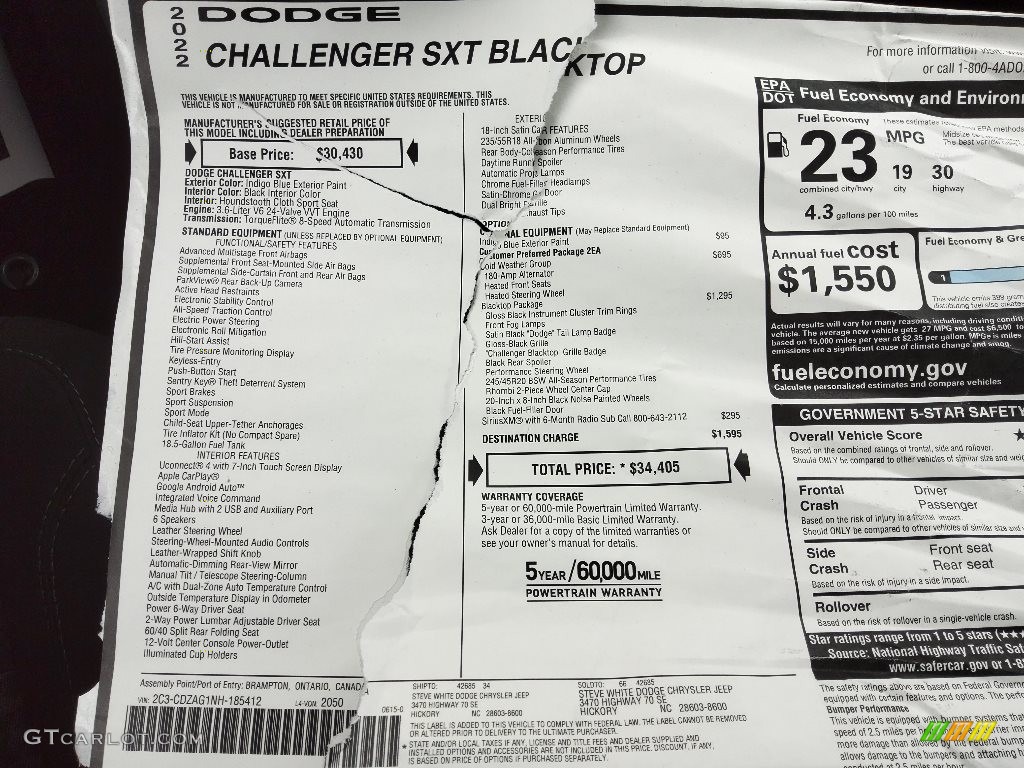 2022 Challenger SXT Blacktop - Indigo Blue / Black photo #26