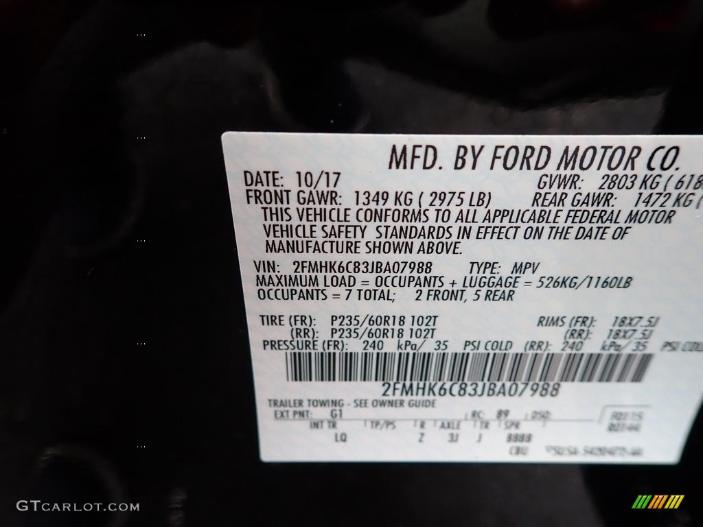 2018 Ford Flex SEL AWD Color Code Photos