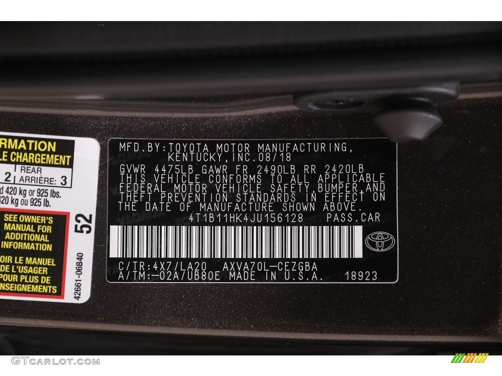 2018 Camry XLE - Brownstone / Black photo #21