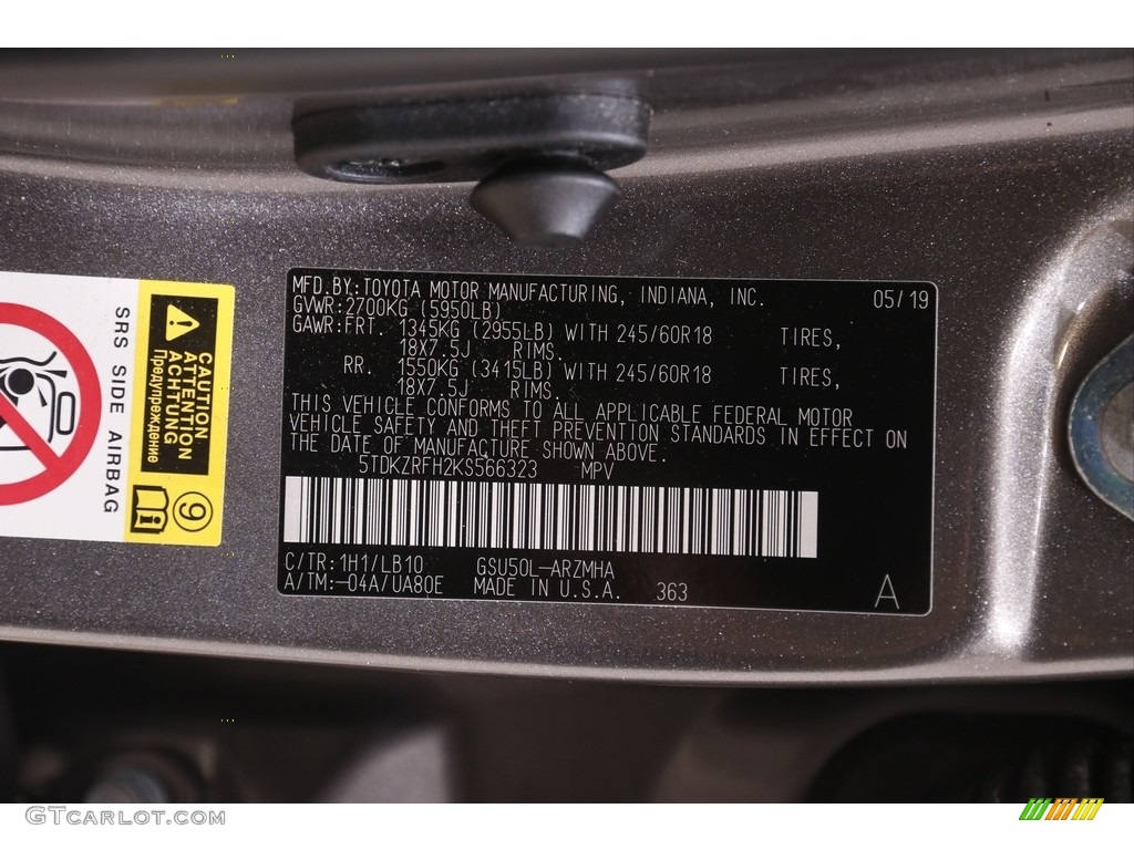 2019 Highlander XLE - Predawn Gray Mica / Ash photo #23