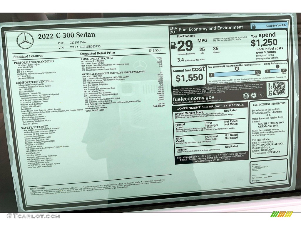 2022 Mercedes-Benz C 300 Sedan Window Sticker Photo #144740414