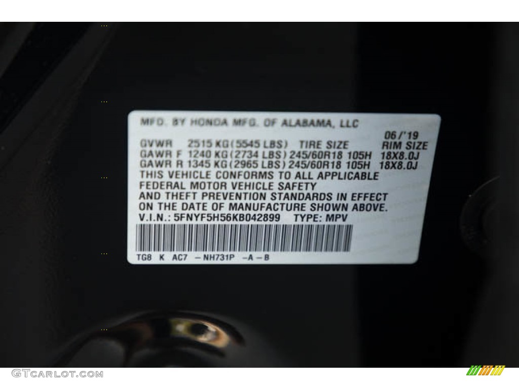2019 Pilot Color Code NH731P for Crystal Black Pearl Photo #144762066