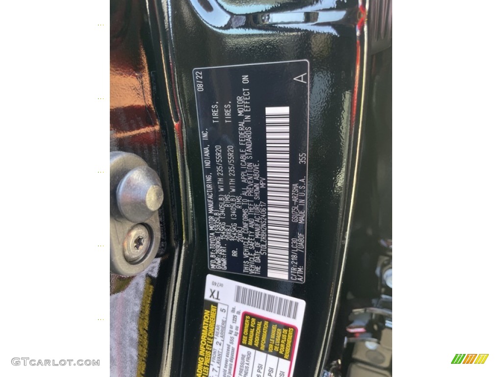 2022 Toyota Highlander XSE AWD Color Code Photos