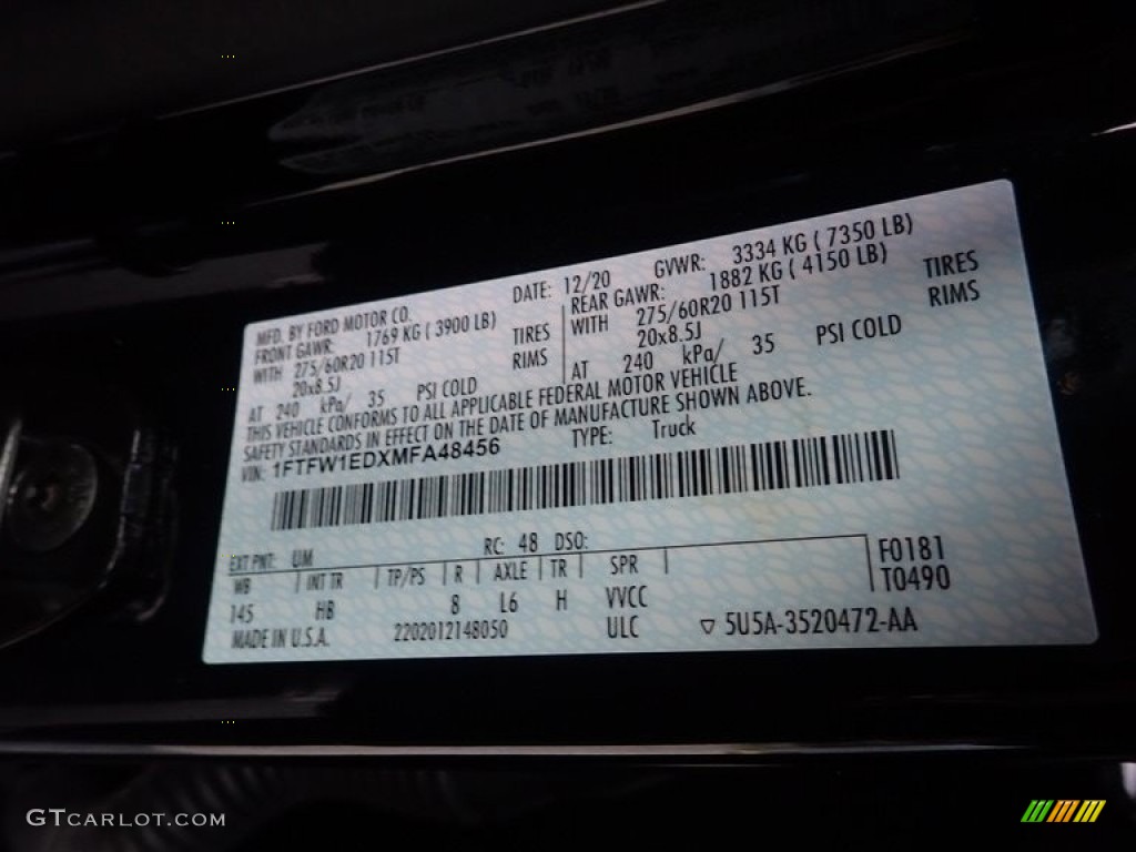 2021 F150 Color Code UM for Agate Black Photo #144767579