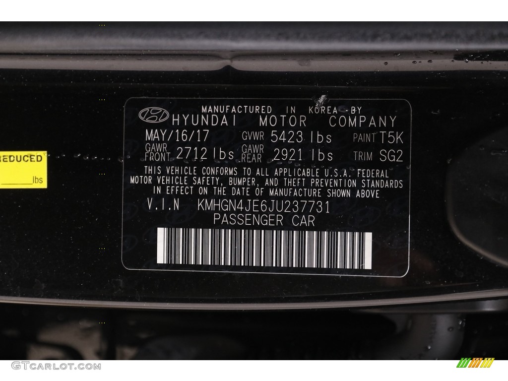 2018 Genesis Color Code T5K for Caspian Black Photo #144770817