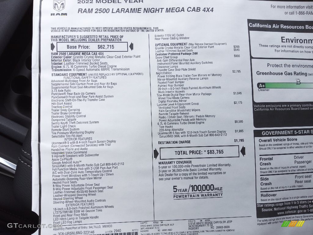2022 Ram 2500 Laramie Mega Cab 4x4 Window Sticker Photos