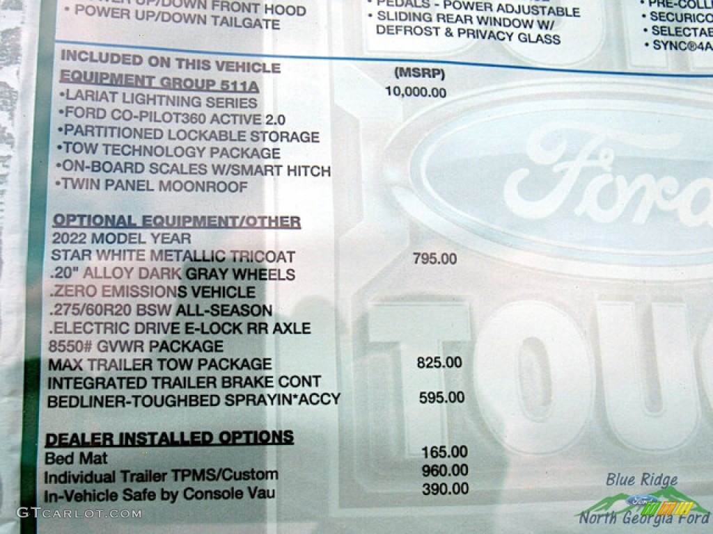 2022 Ford F150 Lightning Lariat 4x4 Window Sticker Photo #144780697