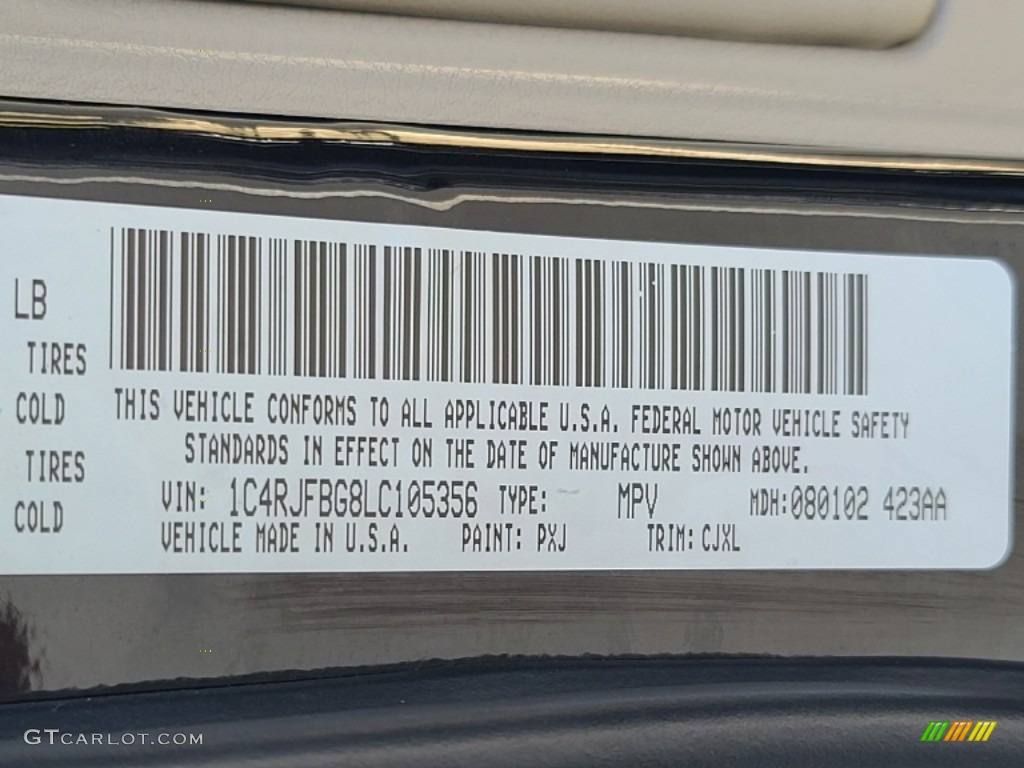 2020 Grand Cherokee Color Code PXJ for Diamond Black Crystal Pearl Photo #144785408
