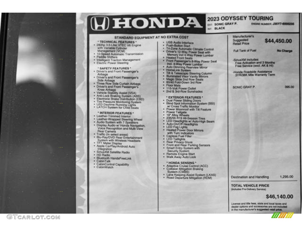 2023 Honda Odyssey Touring Window Sticker Photo #144791797