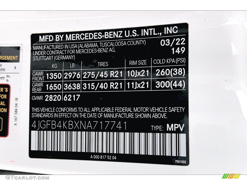 2022 GLE Color Code 149 for Polar White Photo #144792466