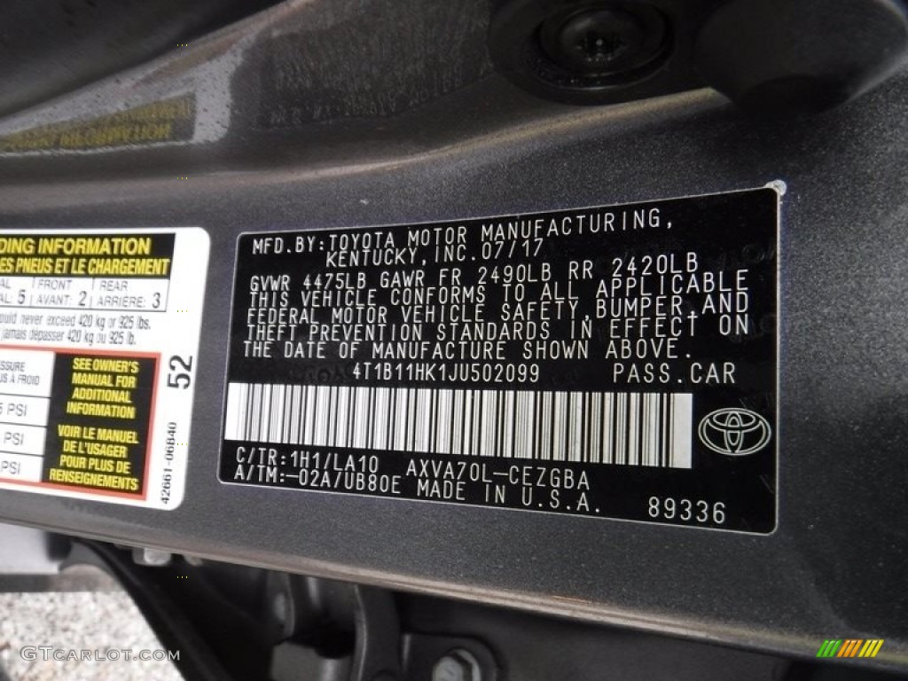 2018 Camry XLE - Predawn Gray Mica / Black photo #32