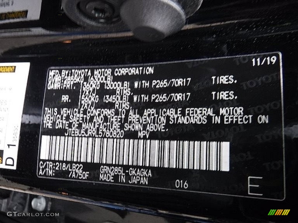 2020 Toyota 4Runner SR5 Premium 4x4 Color Code Photos