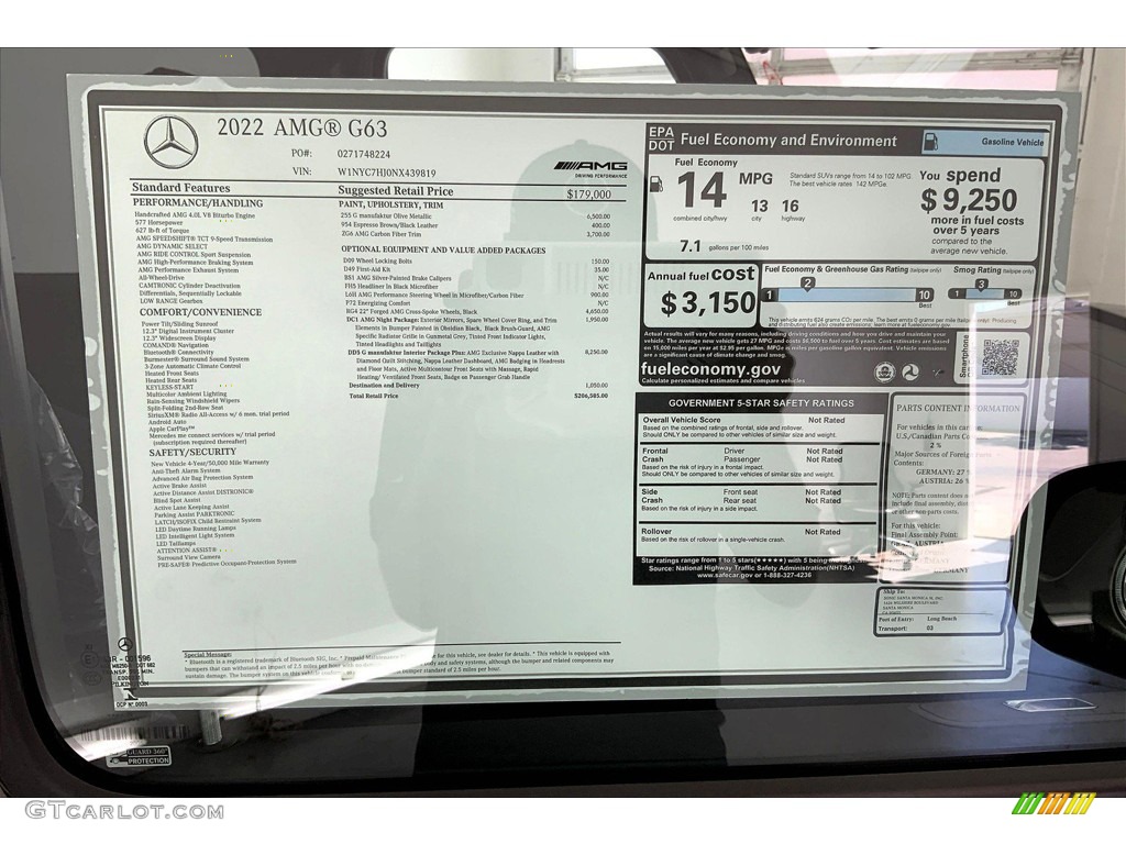 2022 Mercedes-Benz G 63 AMG Window Sticker Photo #144802732