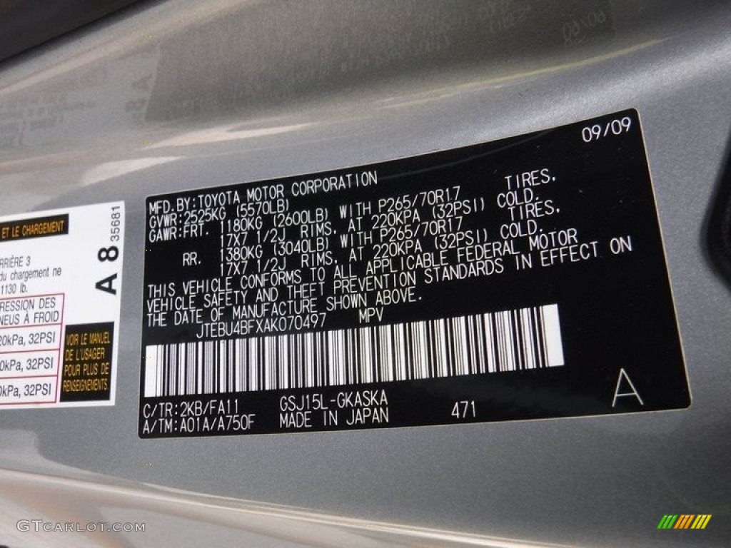 2010 FJ Cruiser 4WD - Silver Fresco Metallic / Dark Charcoal photo #32