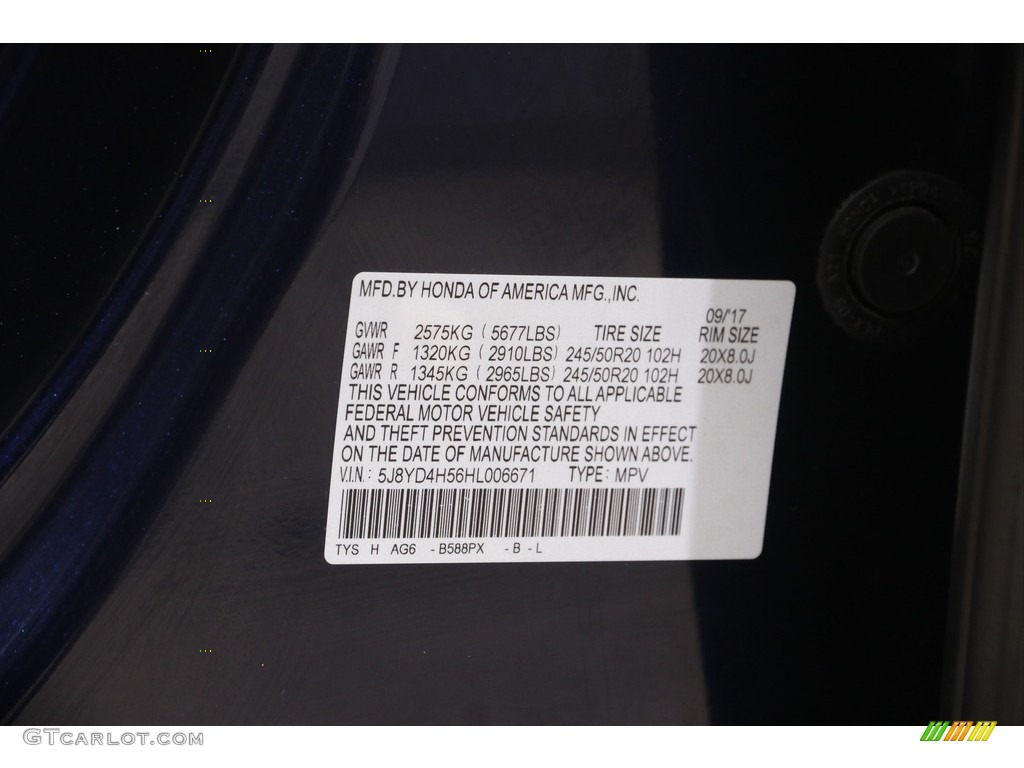 2017 Acura MDX Technology SH-AWD Color Code Photos