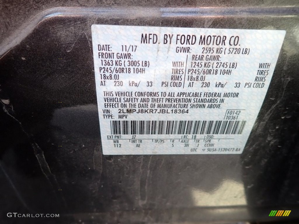 2018 Lincoln MKX Select AWD Color Code Photos