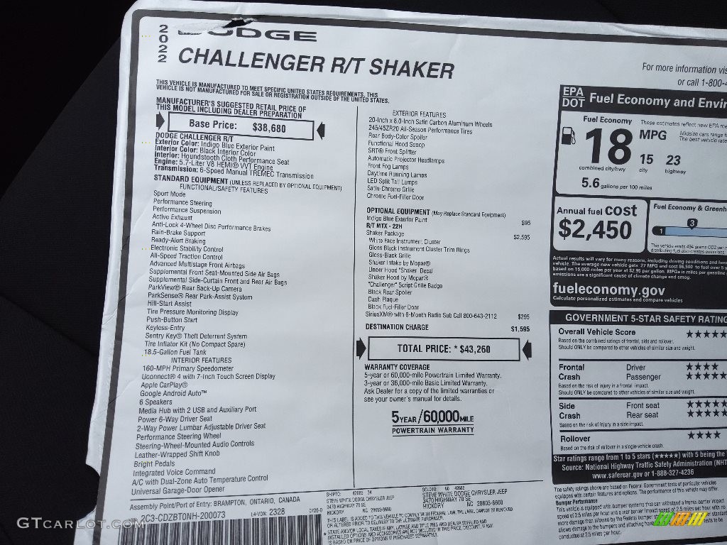 2022 Dodge Challenger R/T Shaker Window Sticker Photos