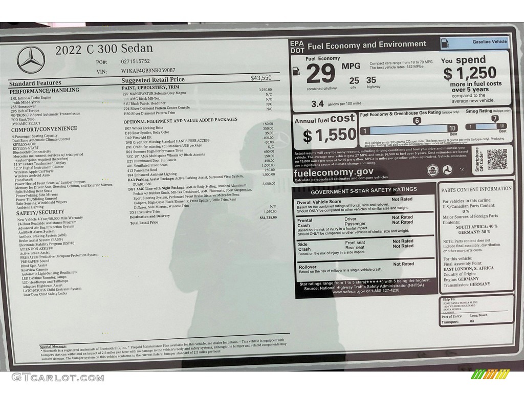 2022 Mercedes-Benz C 300 Sedan Window Sticker Photo #144823979