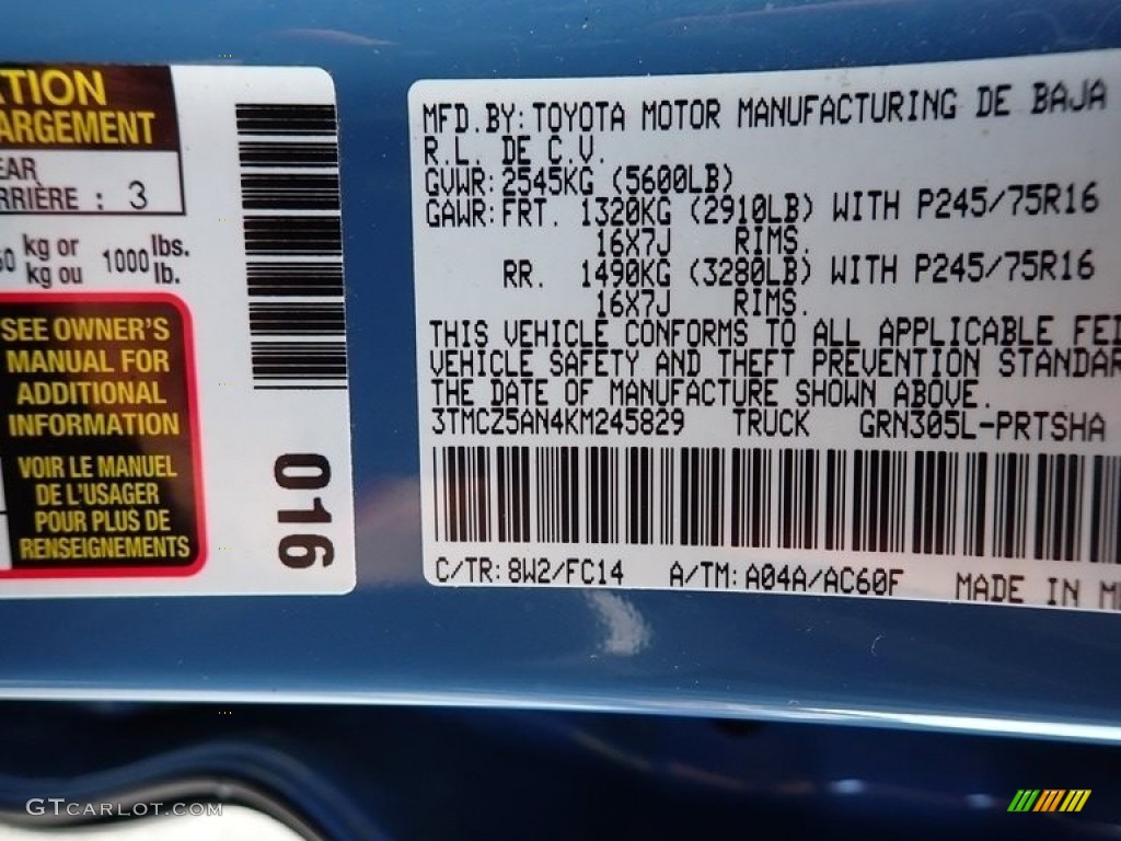 2019 Tacoma Color Code 8W2 for Cavalry Blue Photo #144829796