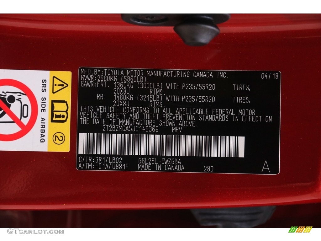 2018 Lexus RX 350 AWD Color Code Photos