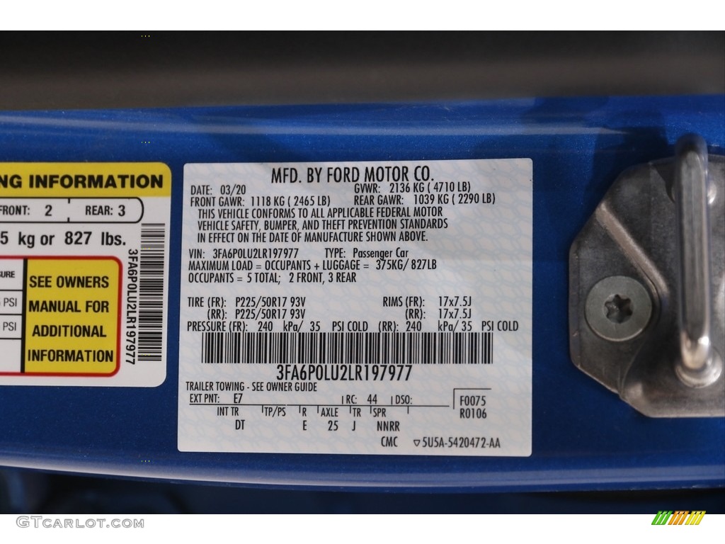 2020 Fusion Color Code E7 for Velocity Blue Photo #144842017