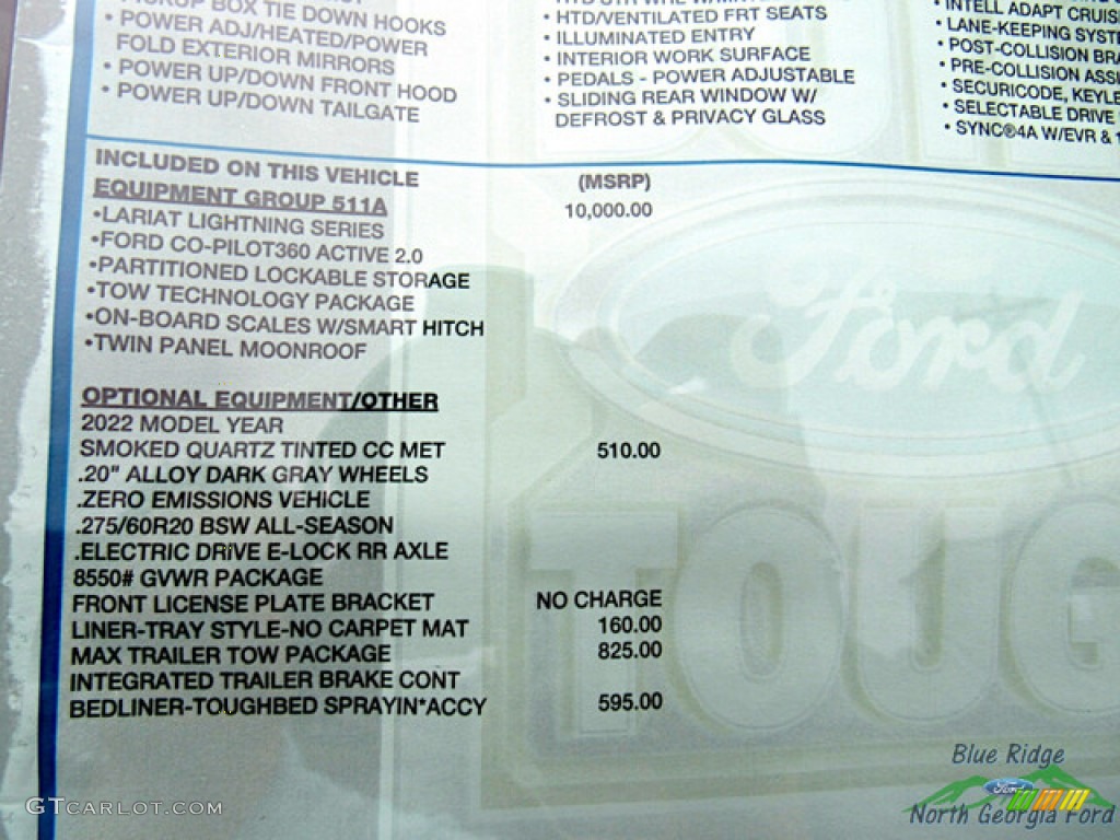 2022 Ford F150 Lightning Lariat 4x4 Window Sticker Photo #144851807