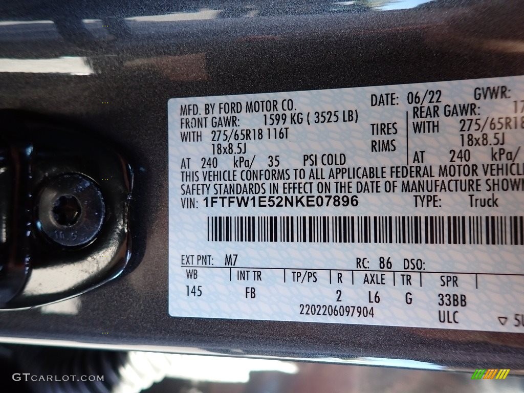 2022 F150 Color Code M7 for Carbonized Gray Metallic Photo #144854487