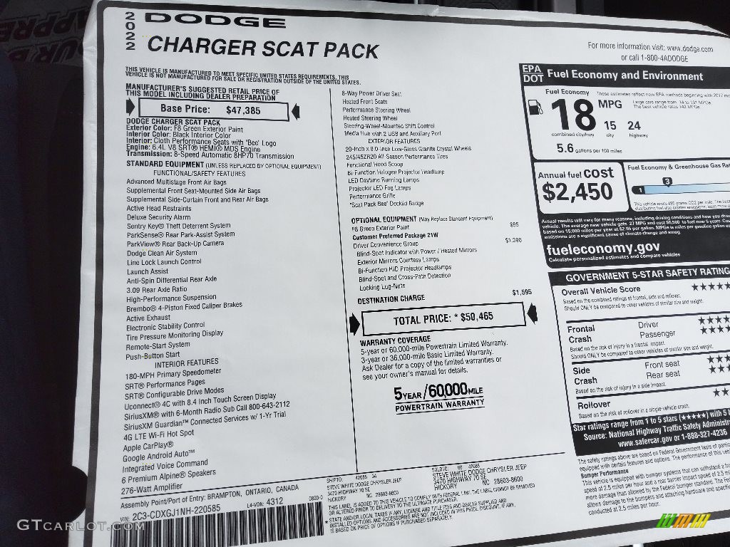 2022 Charger Scat Pack - F8 Green / Black photo #27