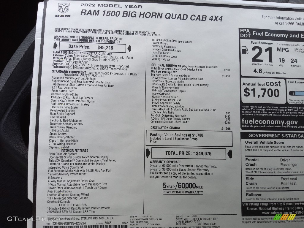 2022 1500 Big Horn Quad Cab 4x4 - Billet Silver Metallic / Black/Diesel Gray photo #26
