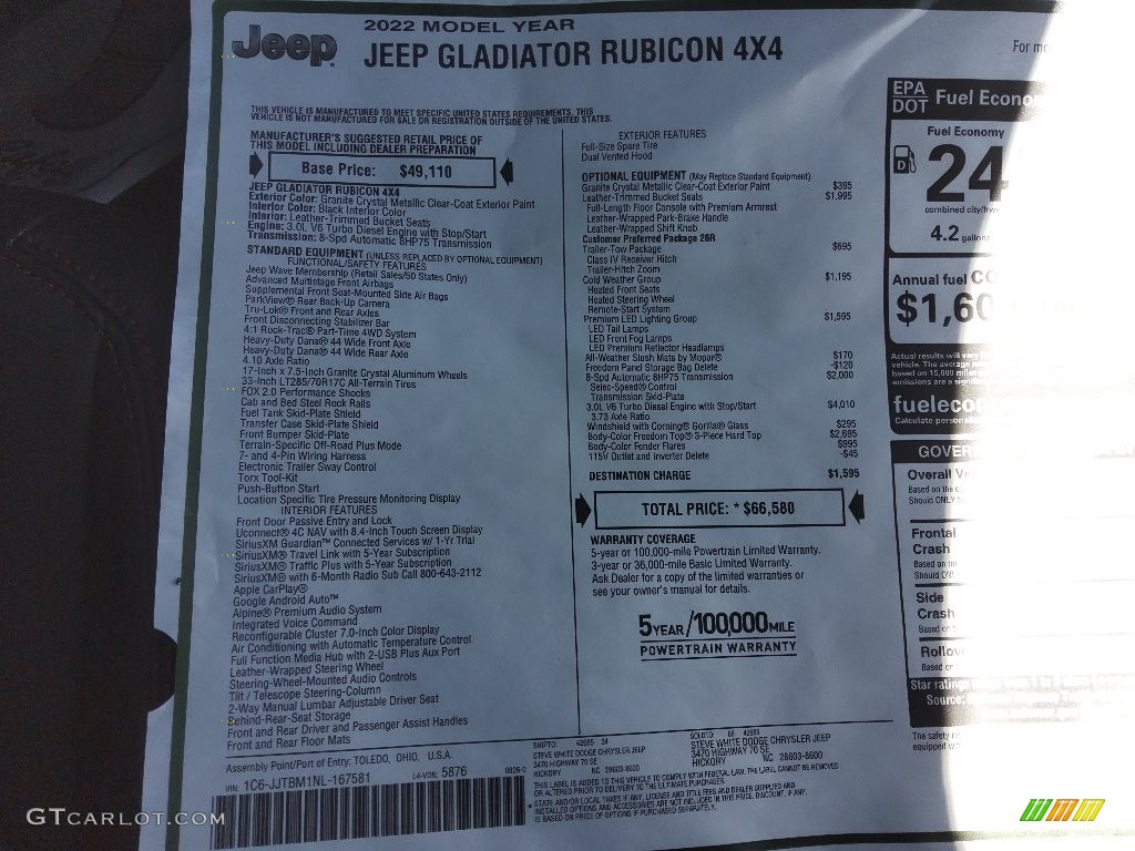 2022 Gladiator Rubicon 4x4 - Granite Crystal Metallic / Black photo #30