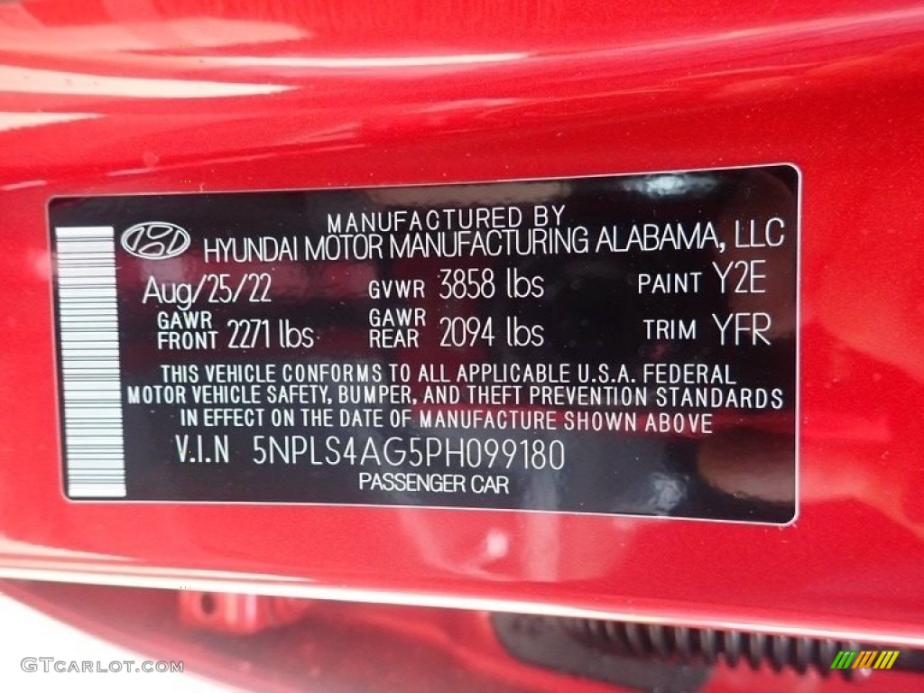 2023 Elantra Color Code Y2E for Calypso Red Photo #144863530