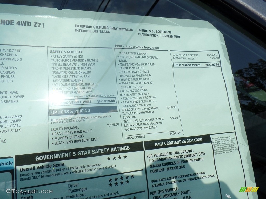 2023 Chevrolet Tahoe Z71 4WD Window Sticker Photo #144864982
