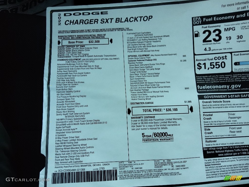 2022 Charger SXT Blacktop - Smoke Show / Black photo #27