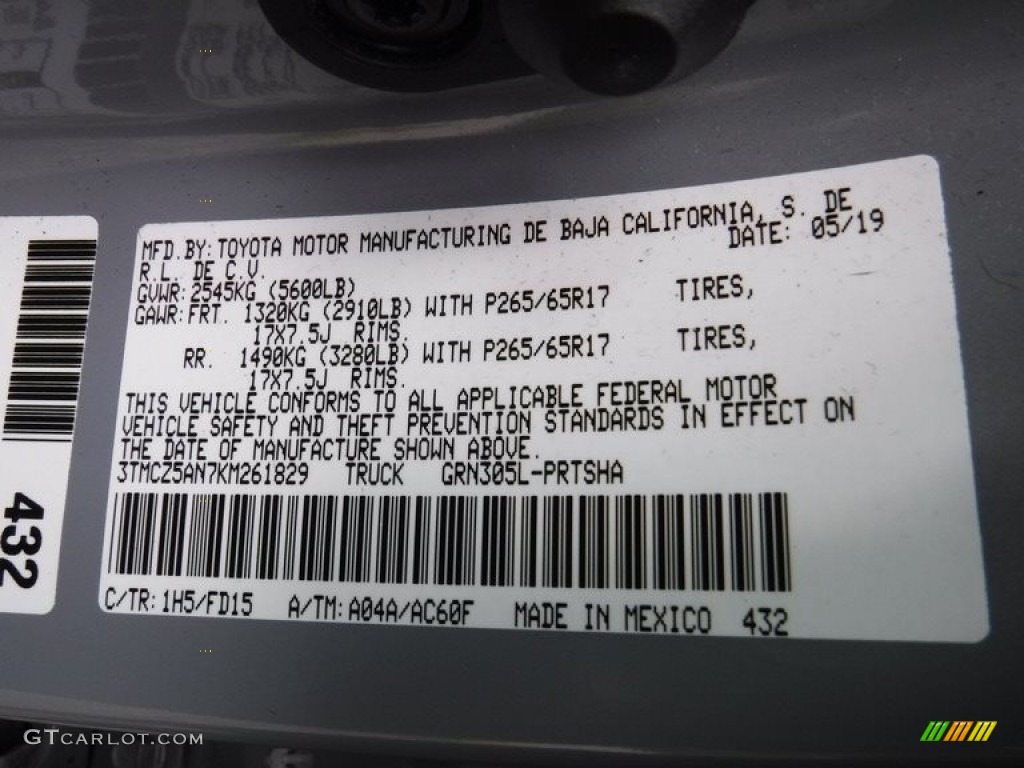 2019 Tacoma TRD Sport Double Cab 4x4 - Cement Gray / TRD Graphite photo #39