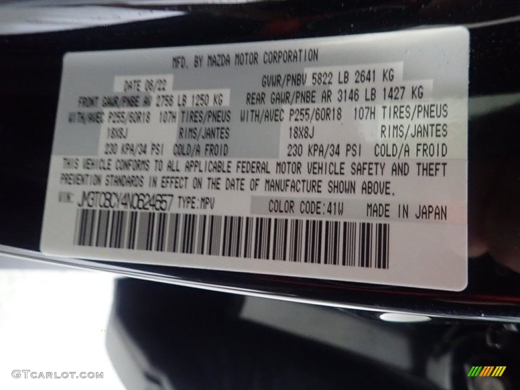 2022 CX-9 Color Code 41W for Jet Black Mica Photo #144877175