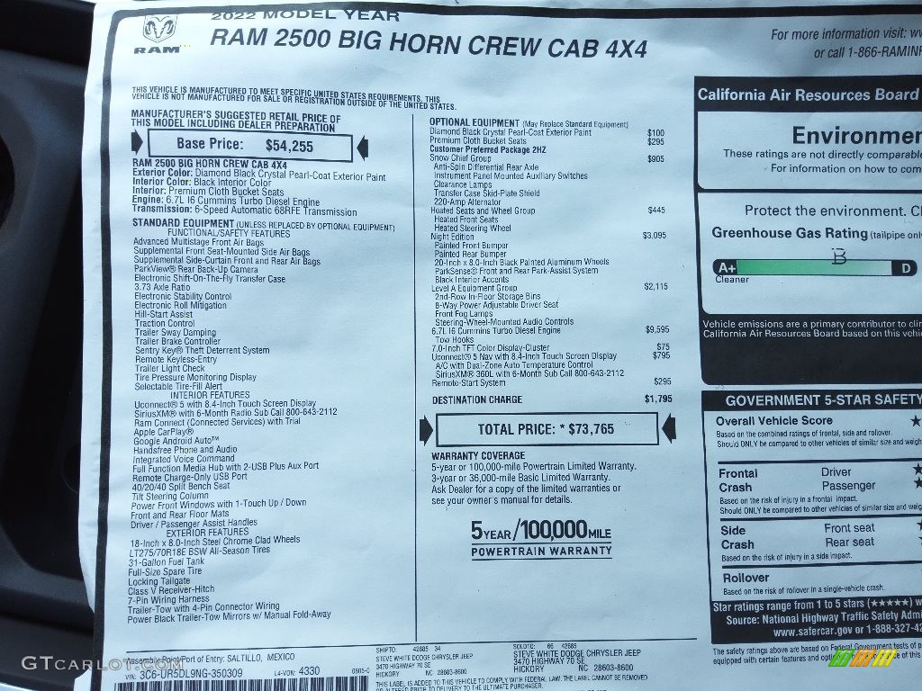 2022 Ram 2500 Big Horn Crew Cab Night Edition 4x4 Window Sticker Photos
