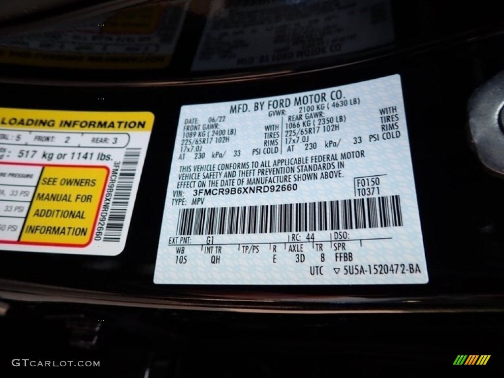 2022 Bronco Sport Color Code G1 for Shadow Black Photo #144884401