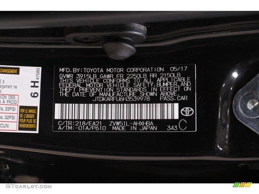 2017 Prius Color Code 218 for Midnight Black Metallic Photo #144889390