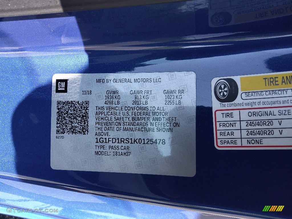 2019 Camaro LT Coupe - Riverside Blue Metallic / Ceramic White photo #29