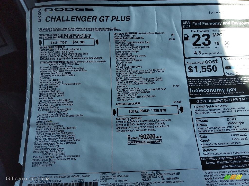 2022 Challenger GT Plus - Indigo Blue / Black photo #26