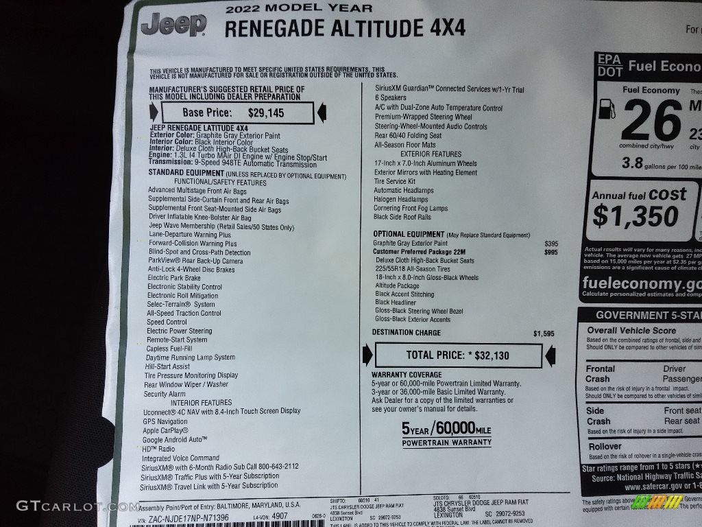 2022 Renegade Altitude 4x4 - Graphite Gray / Black photo #28