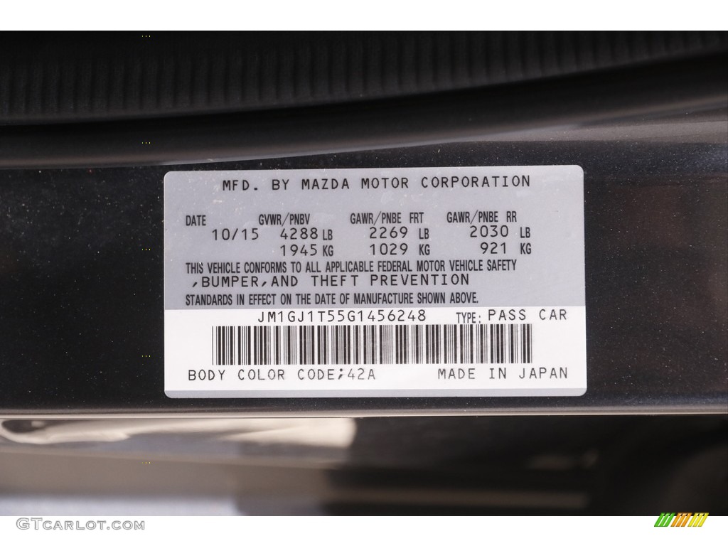 2016 Mazda6 Color Code 42A for Meteor Gray Mica Photo #144913696