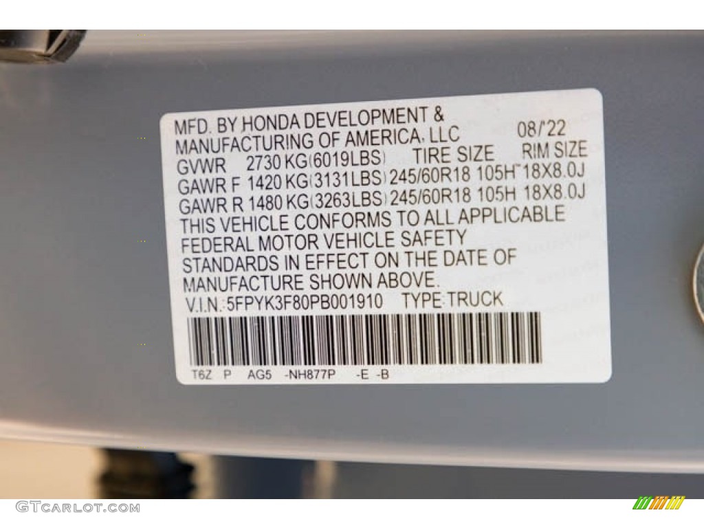 2023 Honda Ridgeline Black Edition AWD Color Code Photos