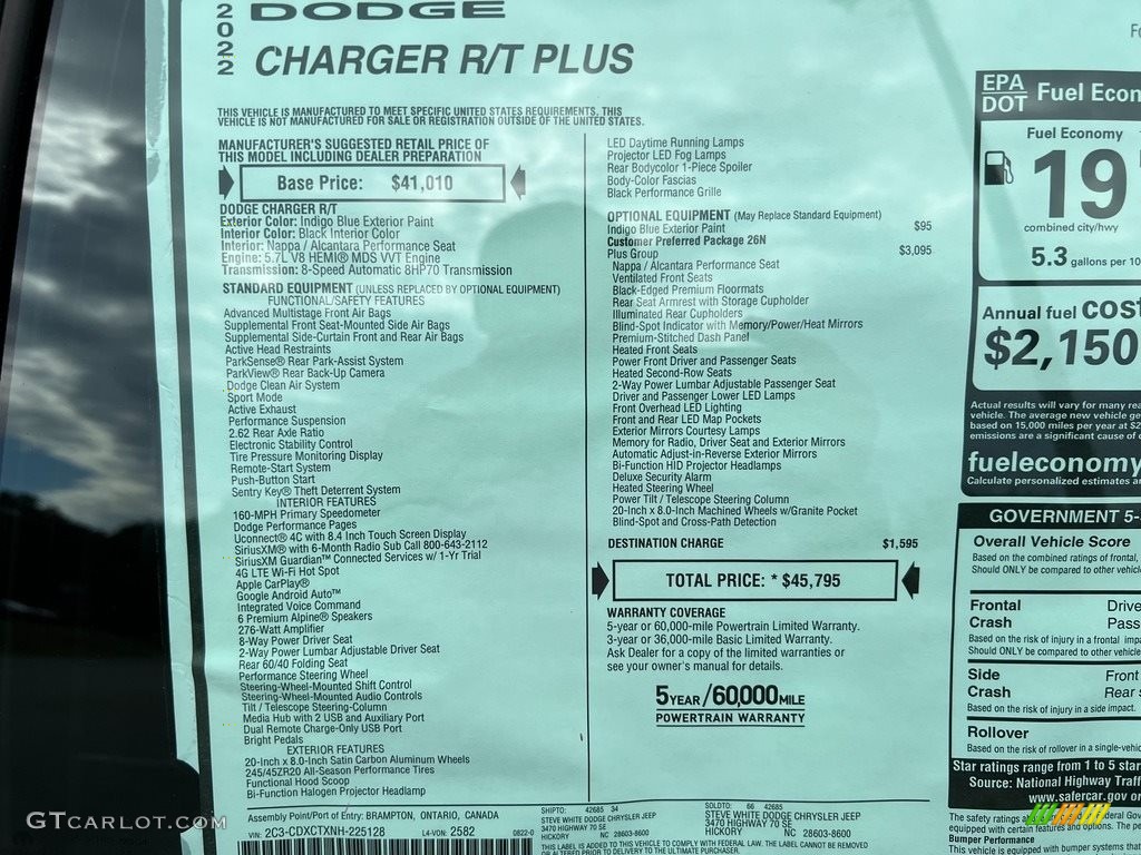2022 Charger R/T Plus - Indigo Blue / Black photo #28