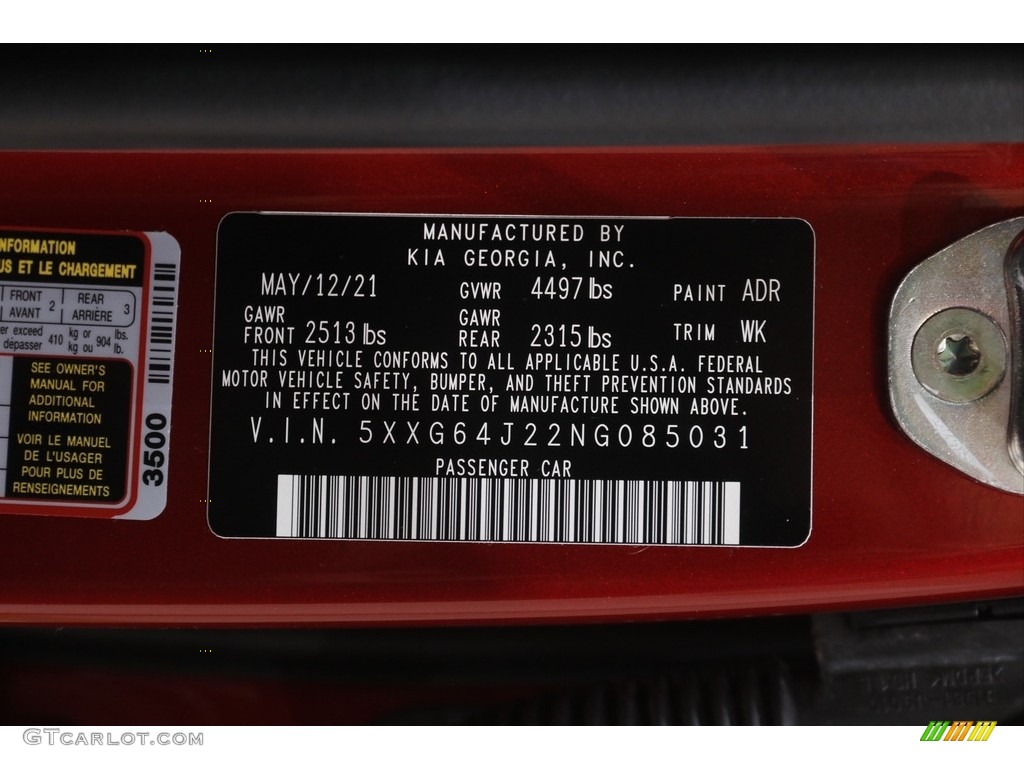 2022 K5 Color Code ADR for Passion Red Tint Coat Photo #144932238