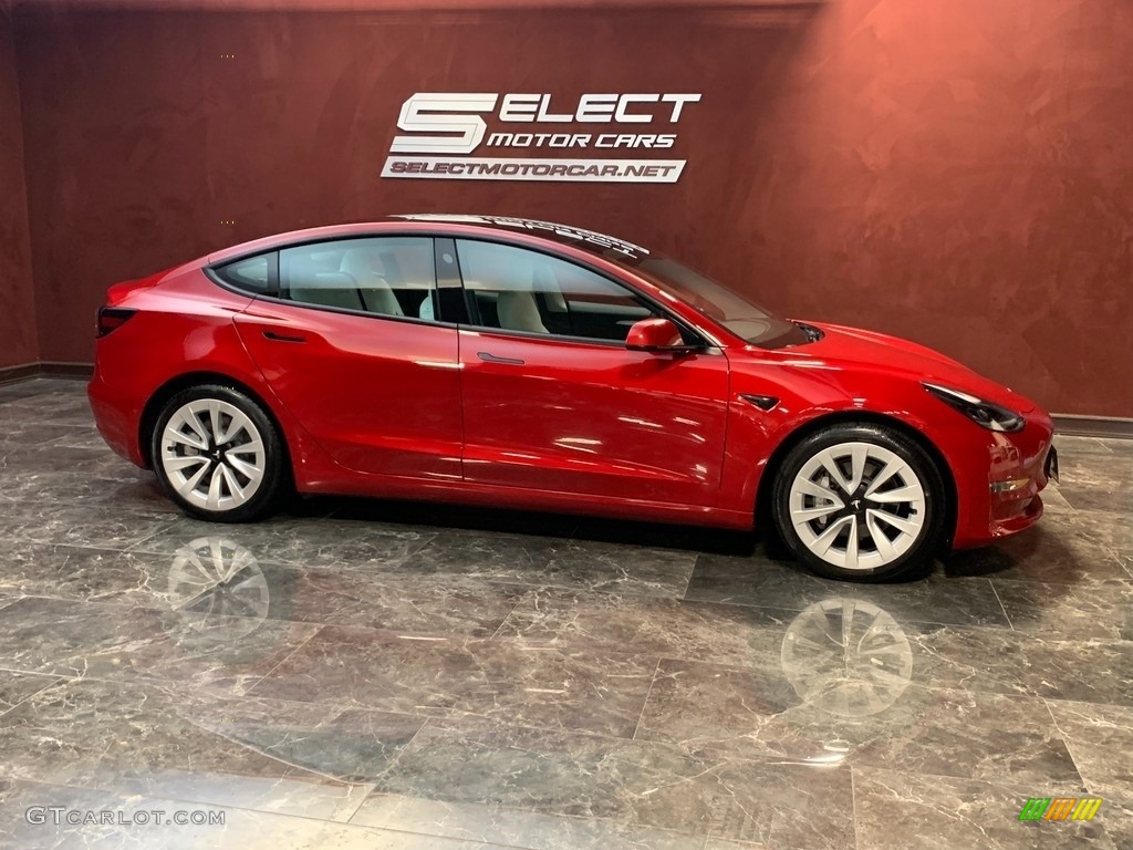Red Multi-Coat 2021 Tesla Model 3 Long Range Exterior Photo #144933637