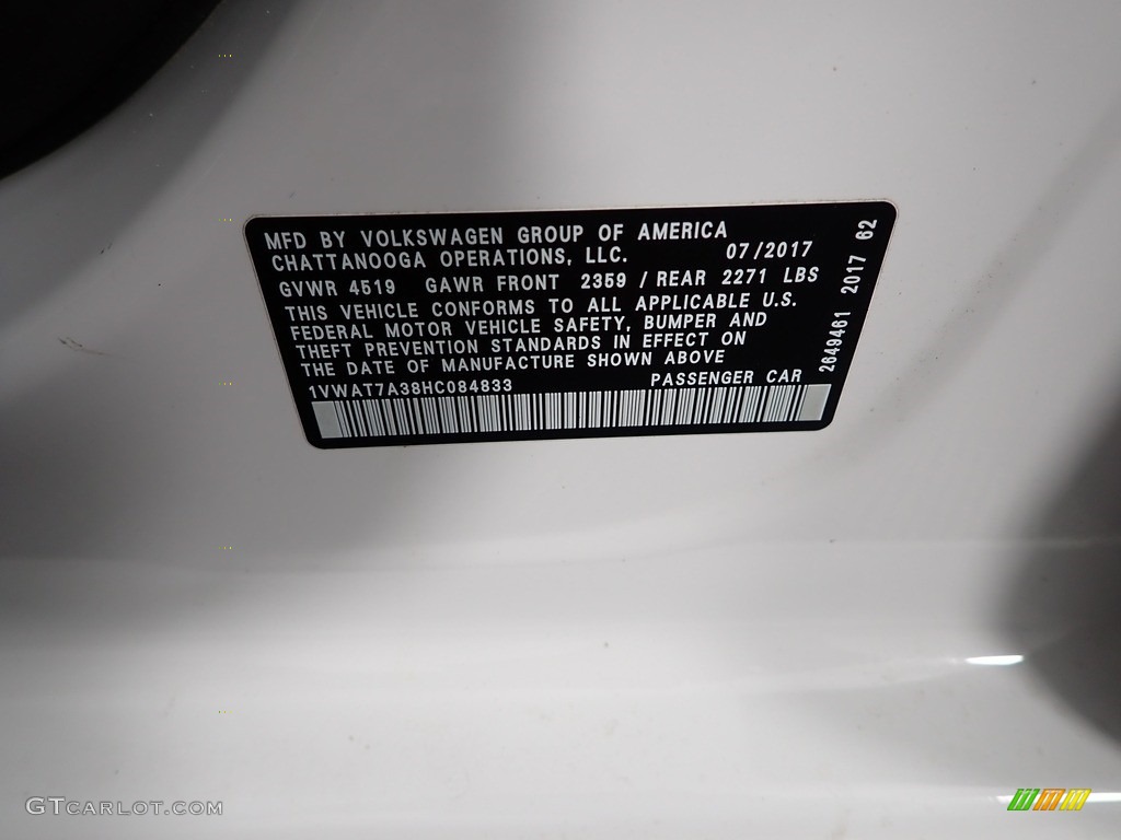 2017 Passat S Sedan - Pure White / Titan Black photo #31